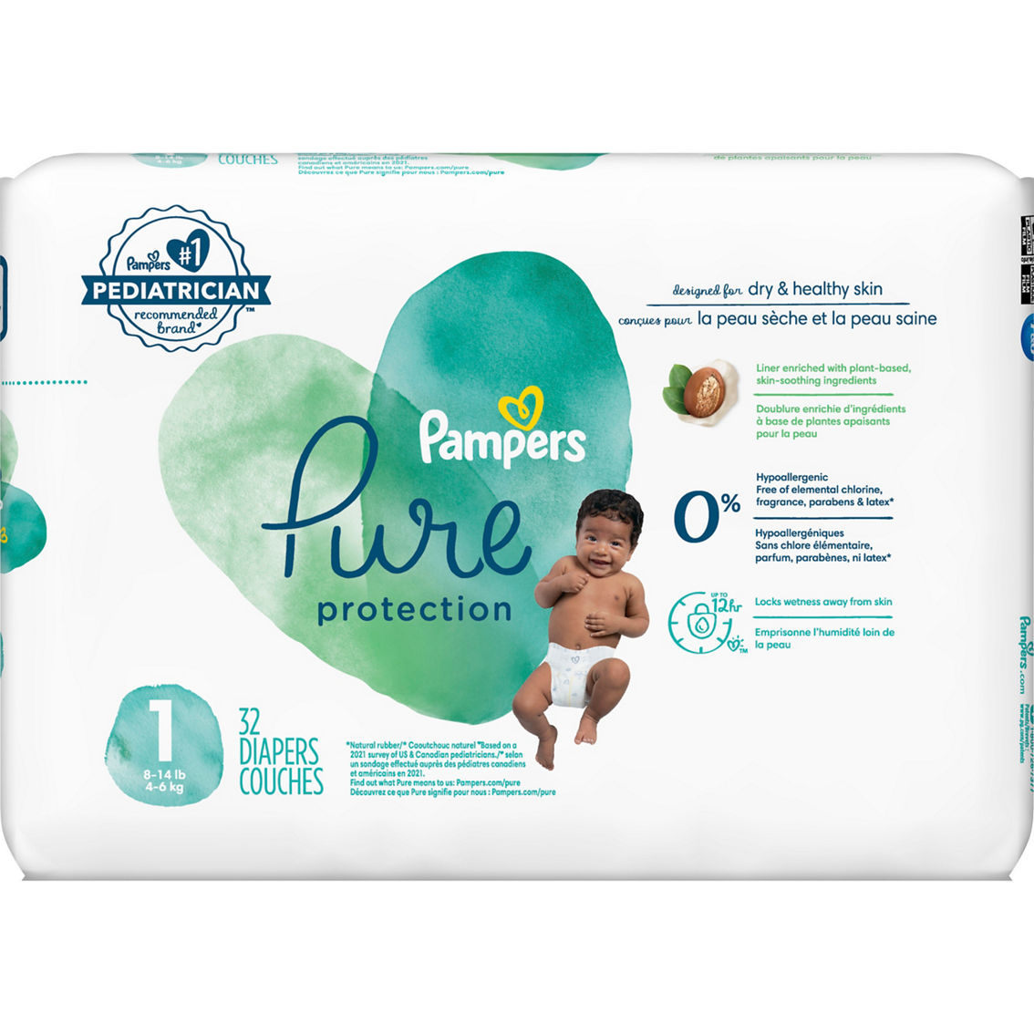 Pampers Pure Protection Diapers Size 1 (8-14 Lb.) 32 Ct.