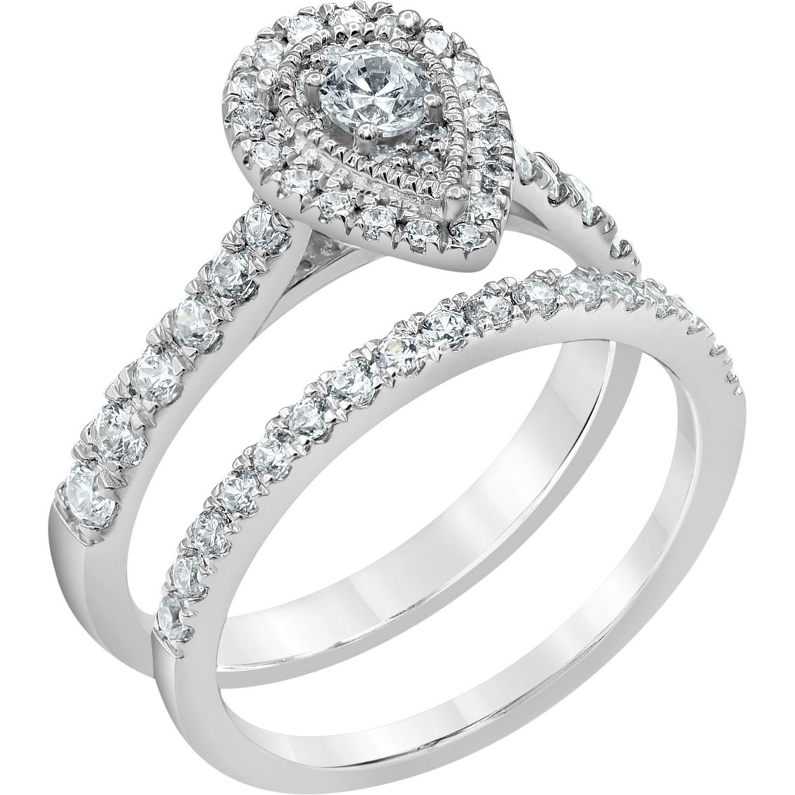 10K White Gold 1 CTW Pear Shape Diamond Bridal Set - Image 4 of 4