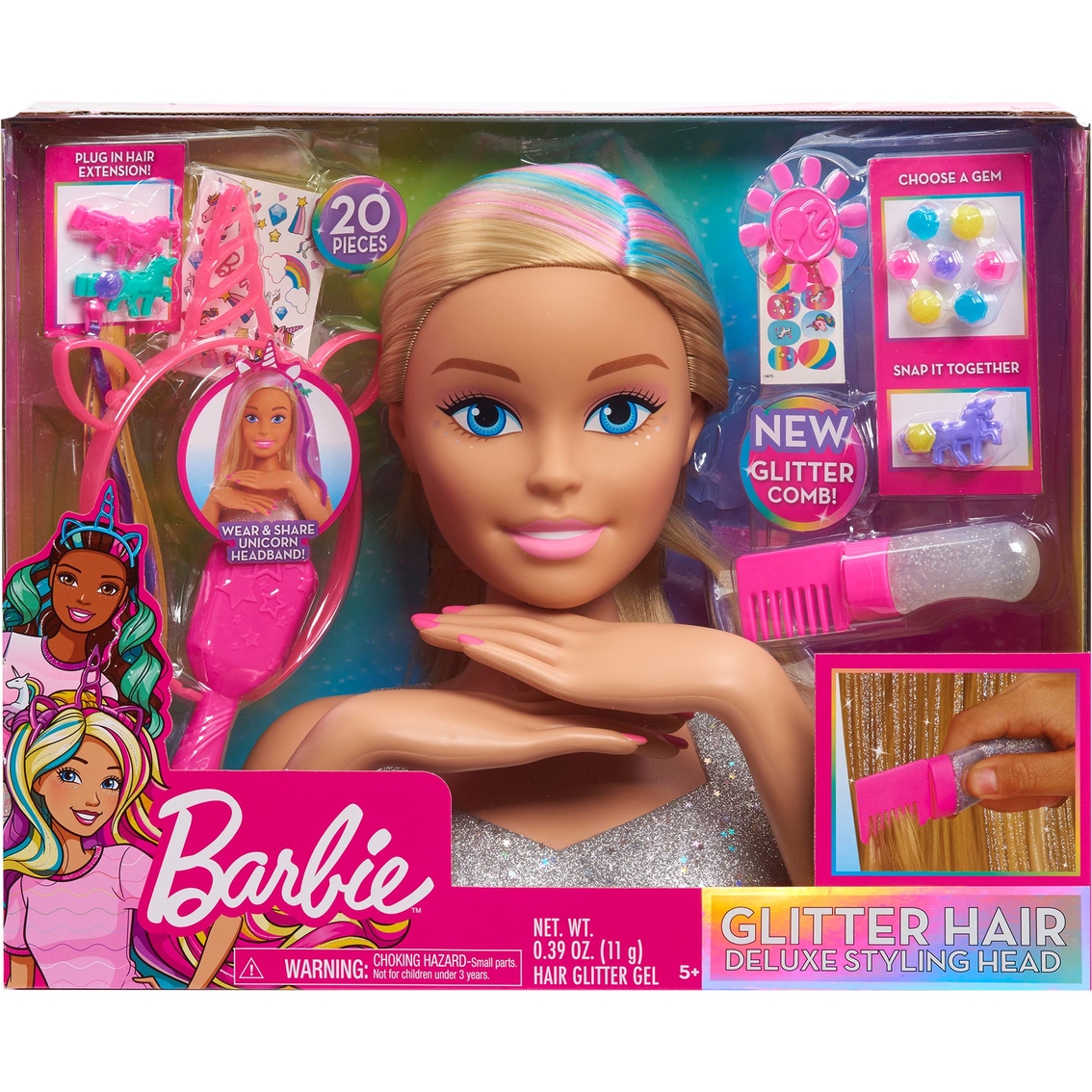 Just Play Barbie Deluxe Glitter And Go Styling Head, Blonde Hair ...