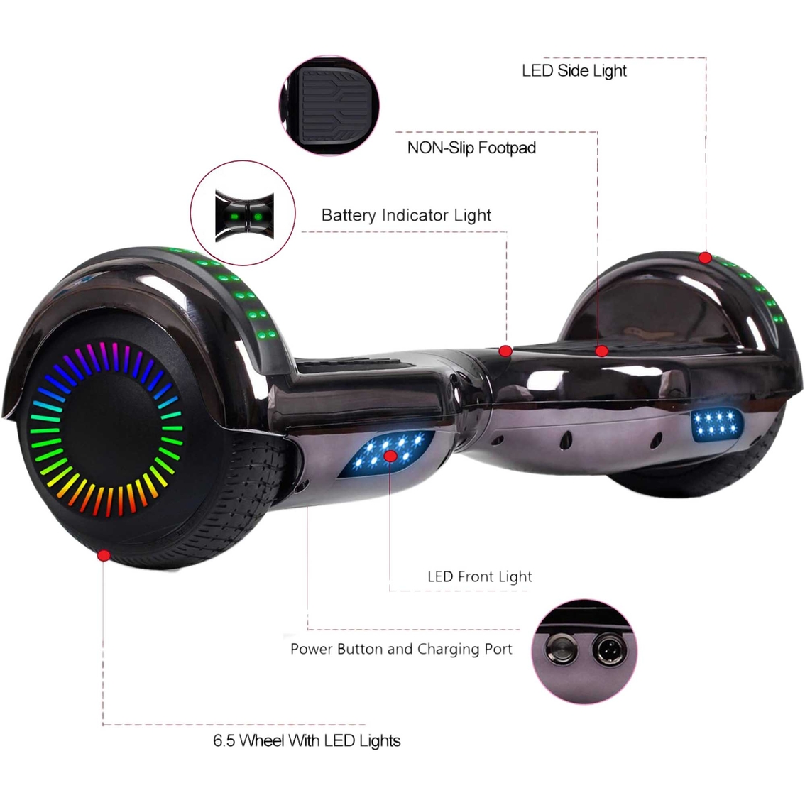 GlareWheel Hoverboard with Bluetooth Speaker and Light Up Wheels - Image 4 of 6