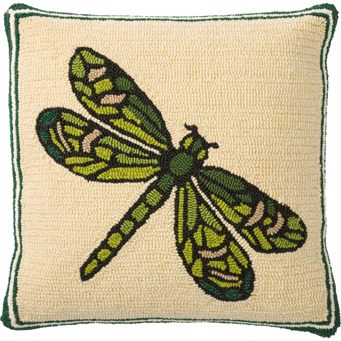 Evergreen Indoor/Outdoor Hooked Pillow, Dragonfly 18 in. x 18 in.