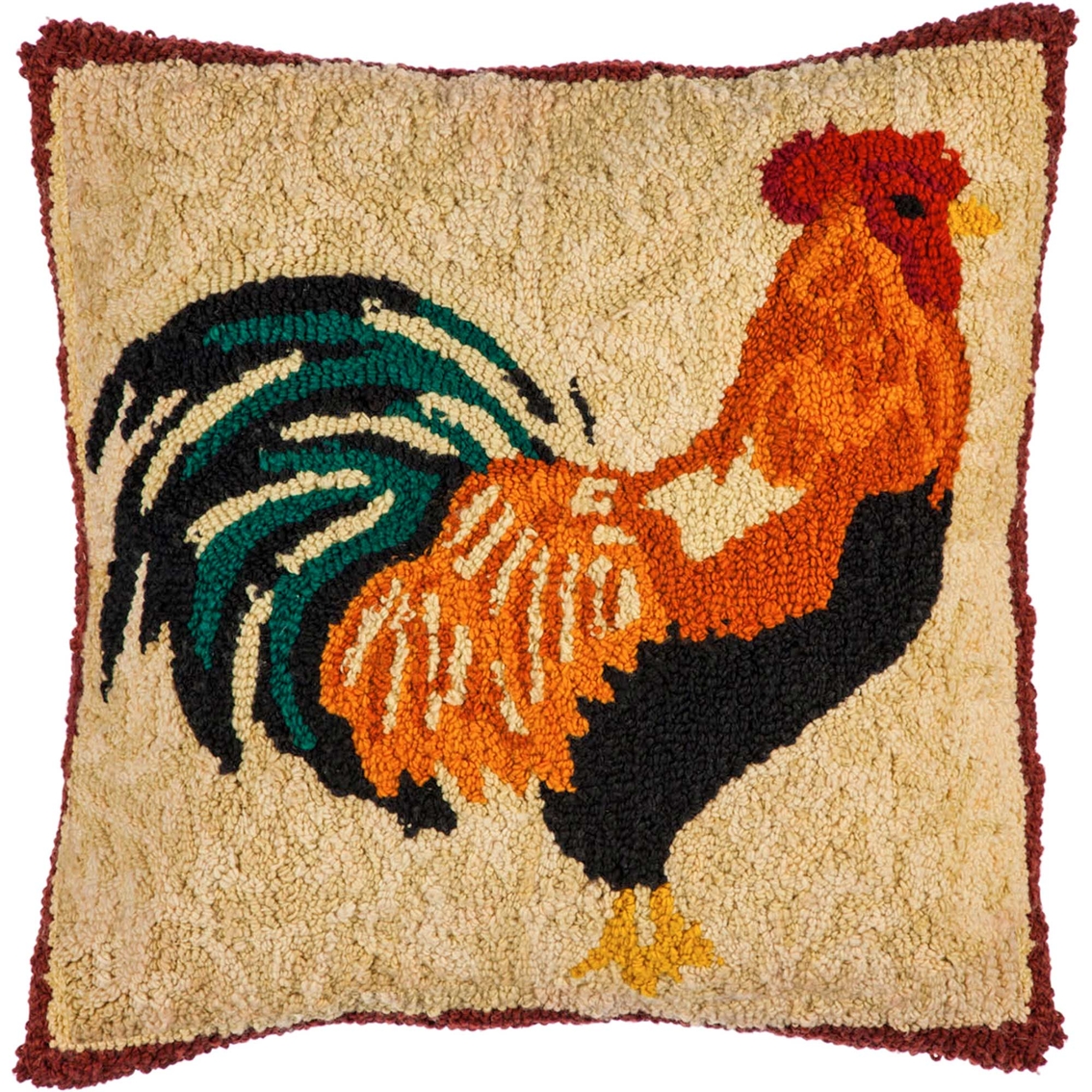 Rooster Hooked Pillow 18" Indoor Outdoor