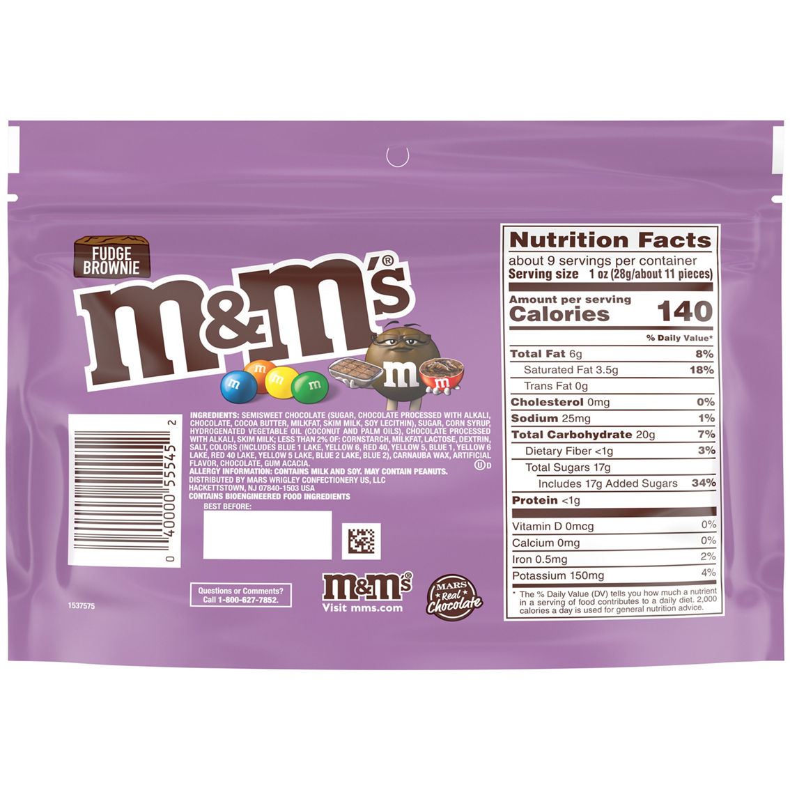 M&M's Fudge Brownie Sharing Size Chocolate Candy, 9.05 oz. Stand Up Bag - Image 2 of 2
