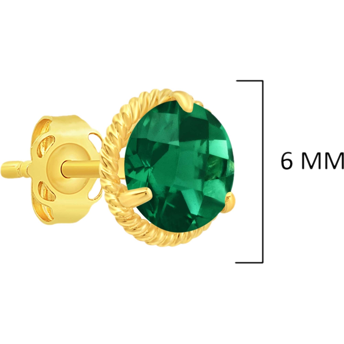 14K Yellow Gold Solitaire Round Cut Created Emerald Rope Stud Earrings - Image 2 of 2