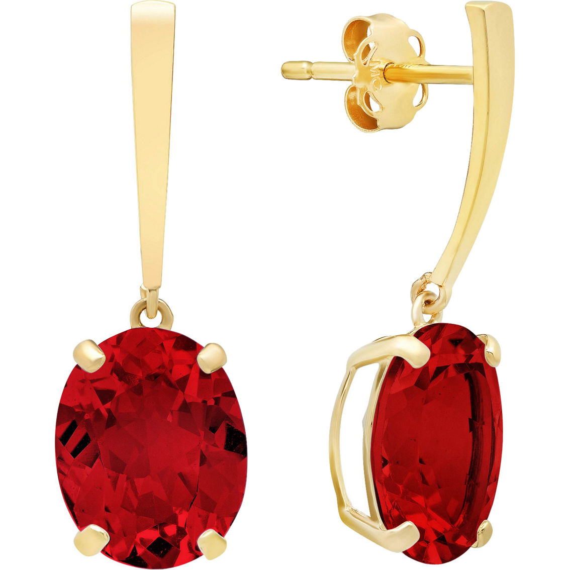 14K Gold Oval Cut Lab Created Ruby Solitaire Drop Earrings - Image 1 of 3