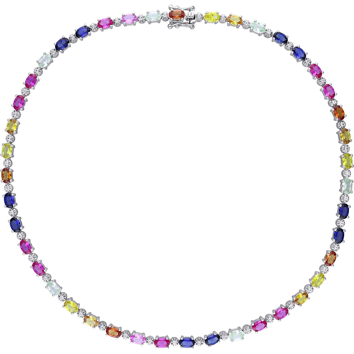 Sofia B. Sterling Silver Multicolor Lab Created Sapphire Tennis Necklace - Image 2 of 3