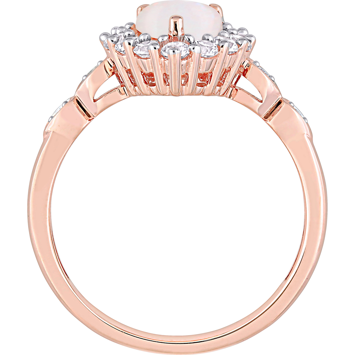 10K Rose Gold Opal Created White Sapphire Diamond-Accent Teardrop Halo Ring - Image 3 of 4