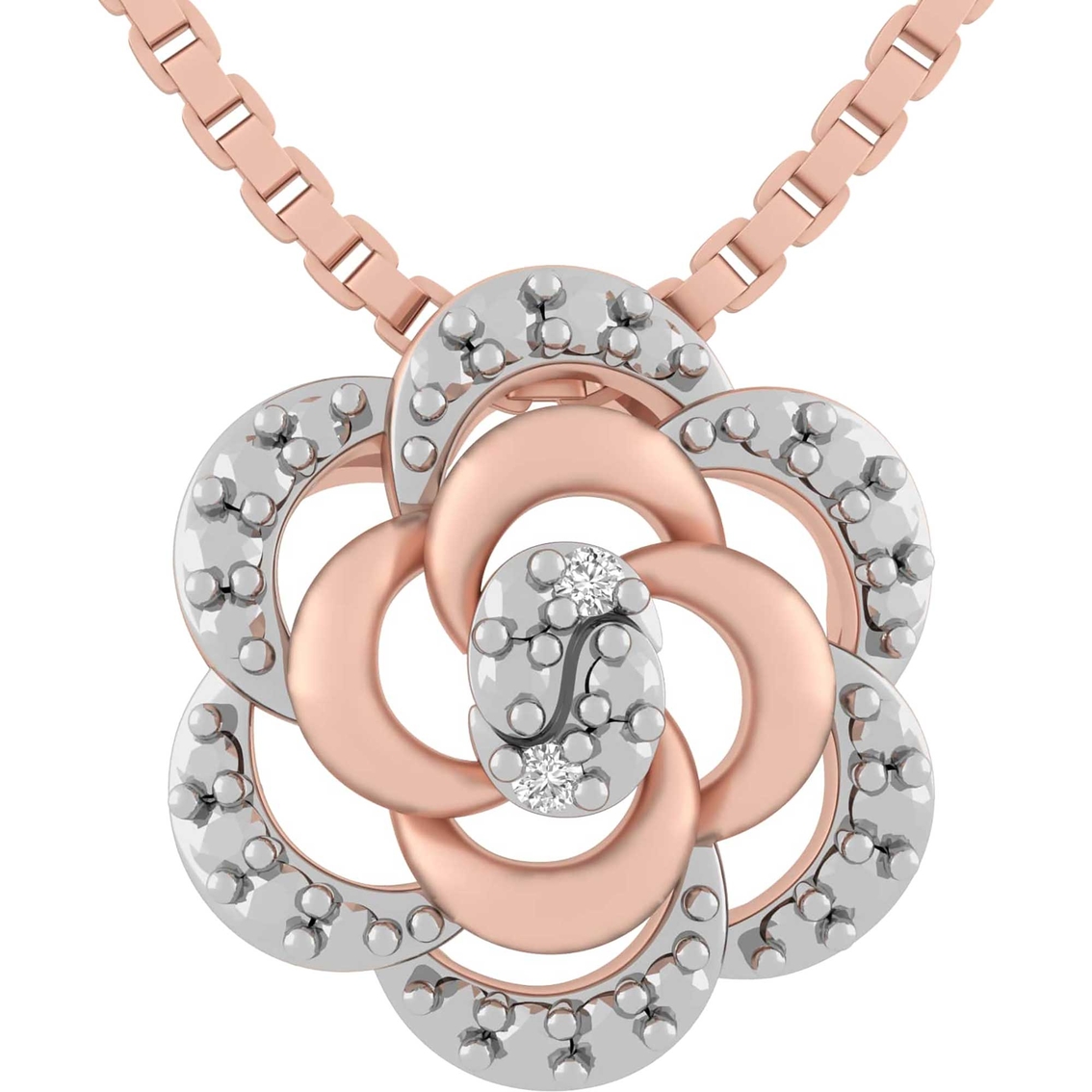 Sterling Silver 10K Rose Goldtone Diamond Accent Earrings and Pendant Flower Set - Image 3 of 6