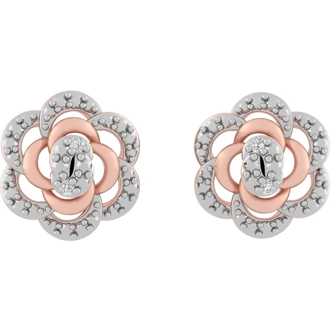 Sterling Silver 10K Rose Goldtone Diamond Accent Earrings and Pendant Flower Set - Image 4 of 6