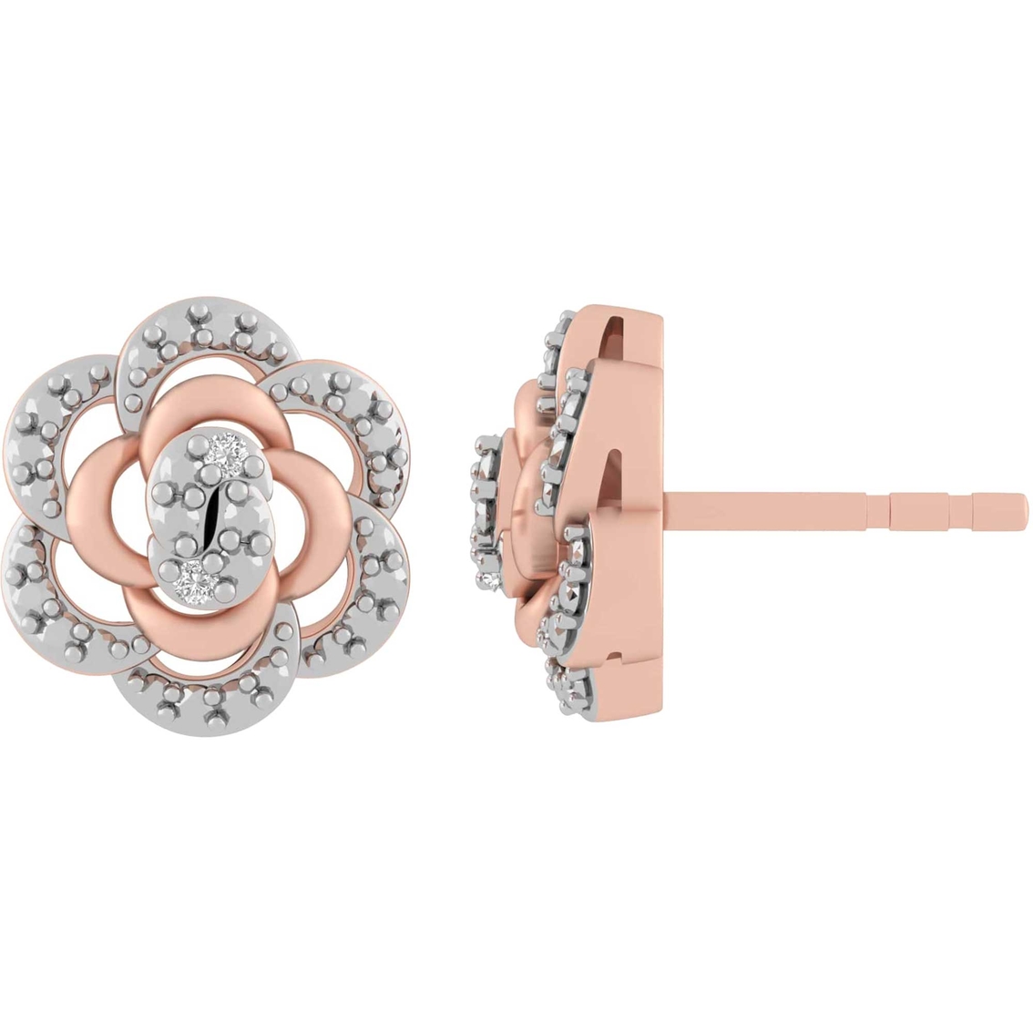 Sterling Silver 10K Rose Goldtone Diamond Accent Earrings and Pendant Flower Set - Image 5 of 6