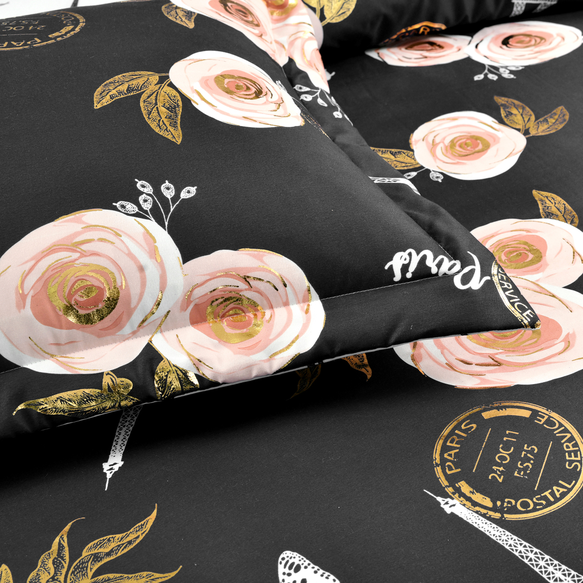Lush Decor Vintage Paris Rose Butterfly Script 7 pc. Comforter Set - Image 4 of 9