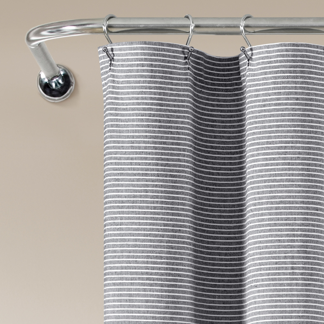Lush Decor Farmhouse Button Stripe Yarn Dyed Woven Cotton Shower Curtain  72 x 72 - Image 2 of 9