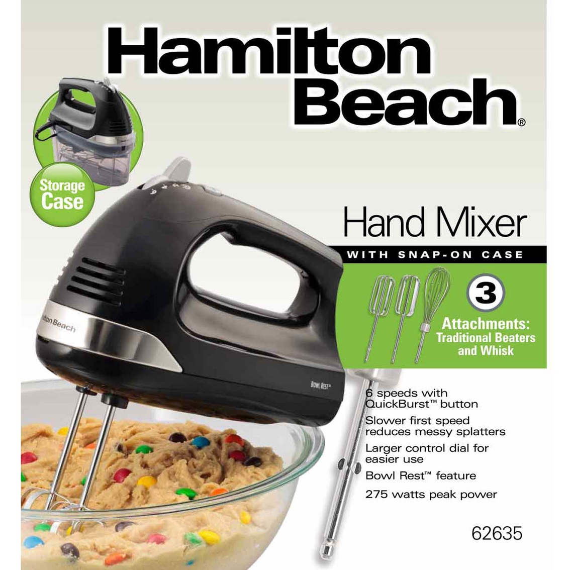 Hamilton Beach 6 Speed Hand Mixer, Quick Burst, Storage Case, New