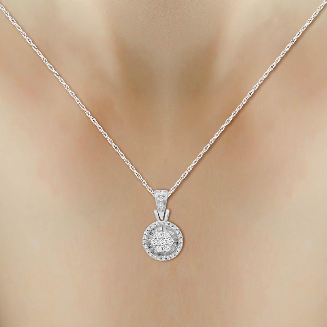 She Shines 10K White Gold 1 CTW Diamond Round Pendant and Earring Set - Image 5 of 6