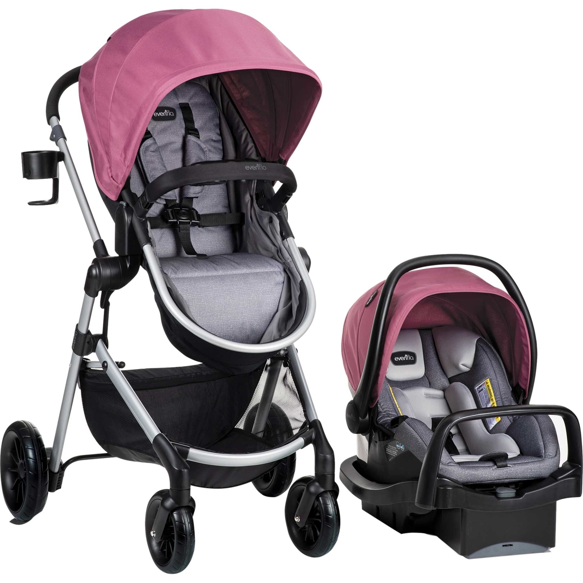 grey and pink travel system