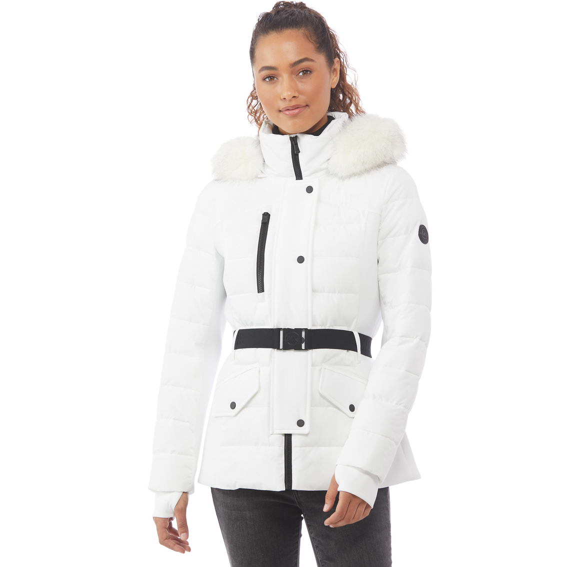 Michael Kors Mk Sport Belted Puffer With Faux Fur | Jackets | Clothing ...