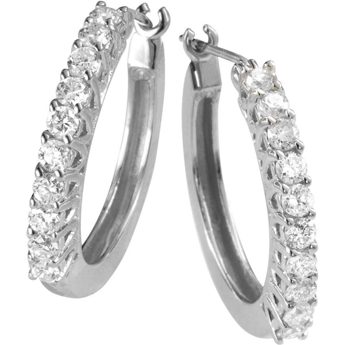14k White Gold 1/2 Ctw Diamond Hoop Pierced Earrings | Diamond Hoop ...