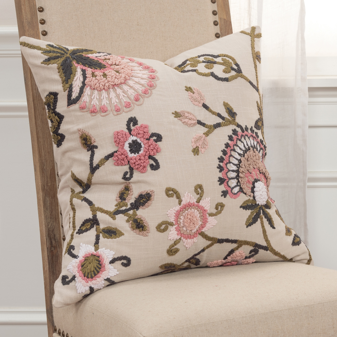 Rizzy Home Floral Blush Square Decorative Throw Pillow - Image 2 of 5