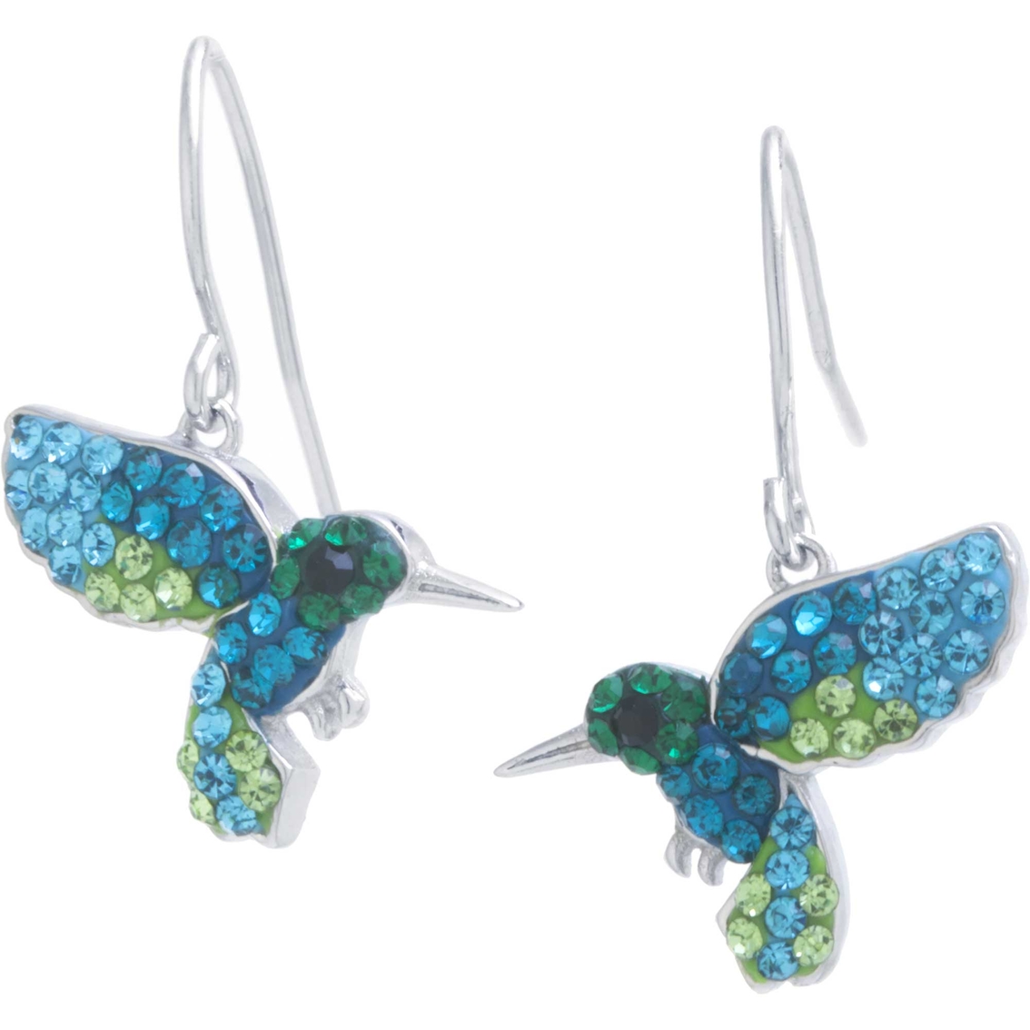 Sterling Silver Crystal Pave Hummingbird Drop Earrings | Fashion ...