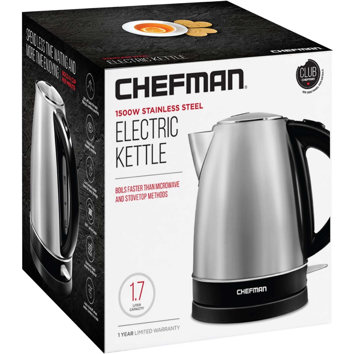 Chefman 1.7 Liter Stainless Steel Electric Tea Kettle Water Boiler
