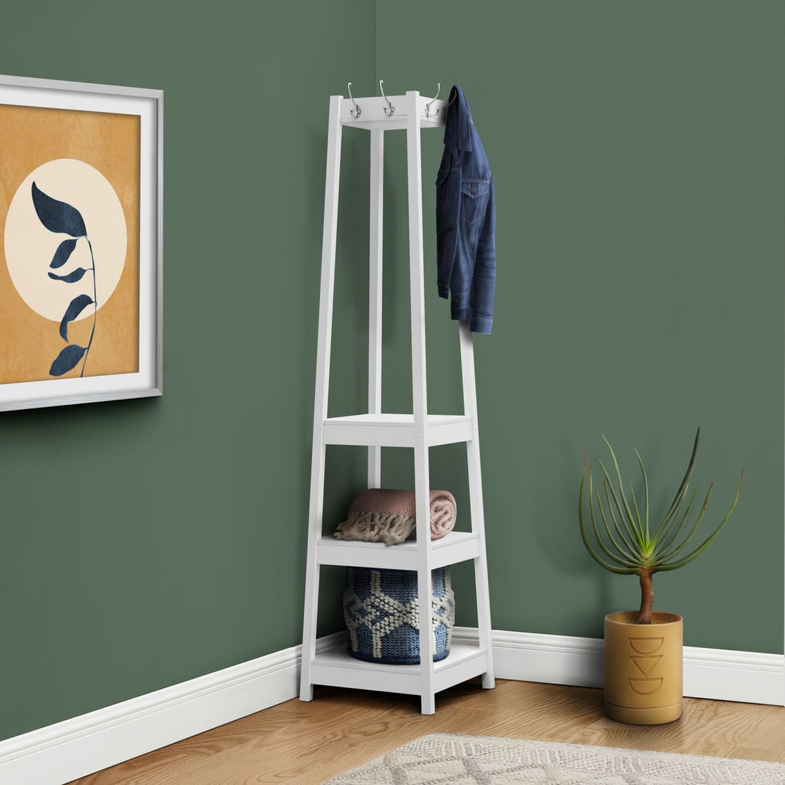 Painted White Entryway Coat Rack and Shelf