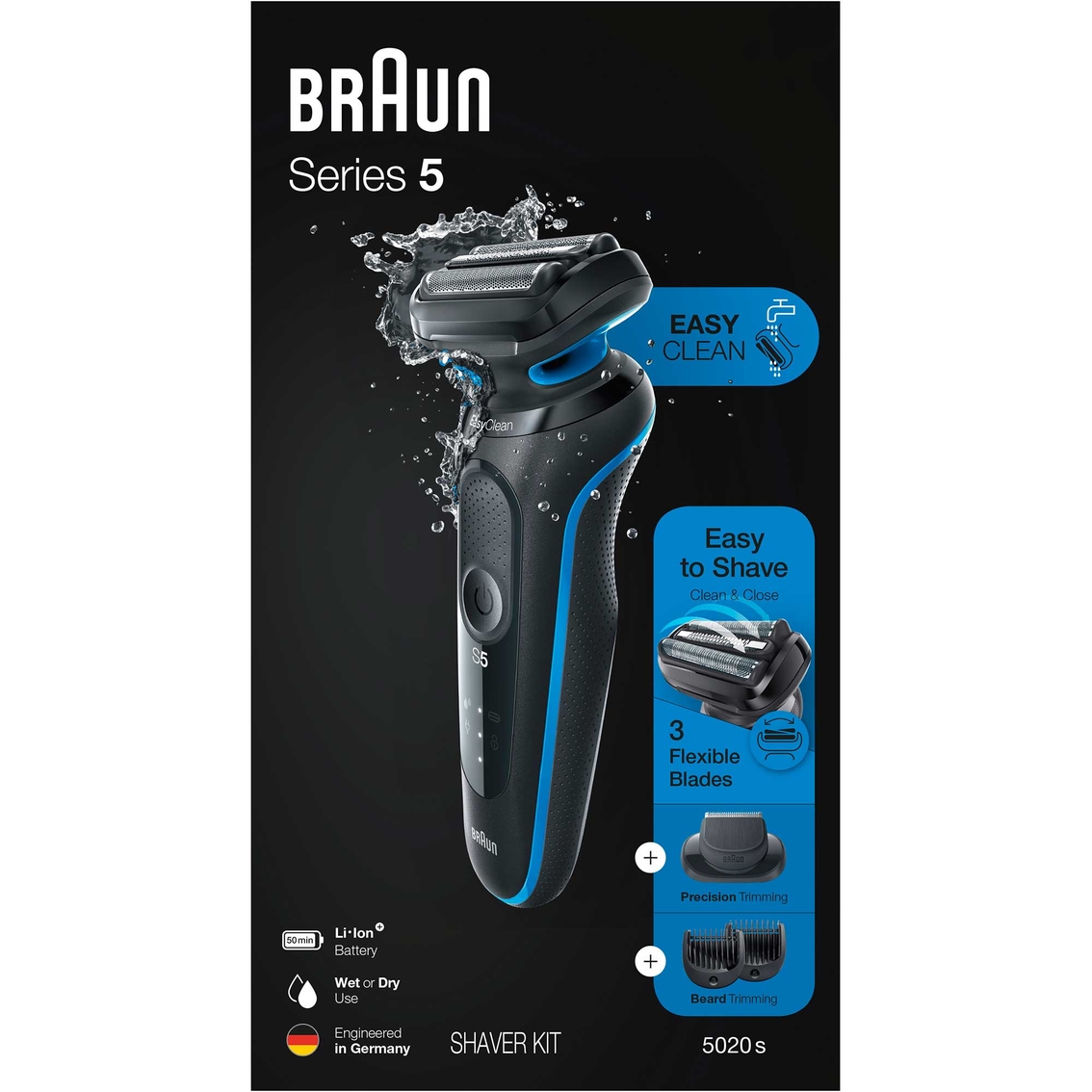 Braun  Series 5 Wet/Dry Electric Shaver Silver/Black Plus Clean