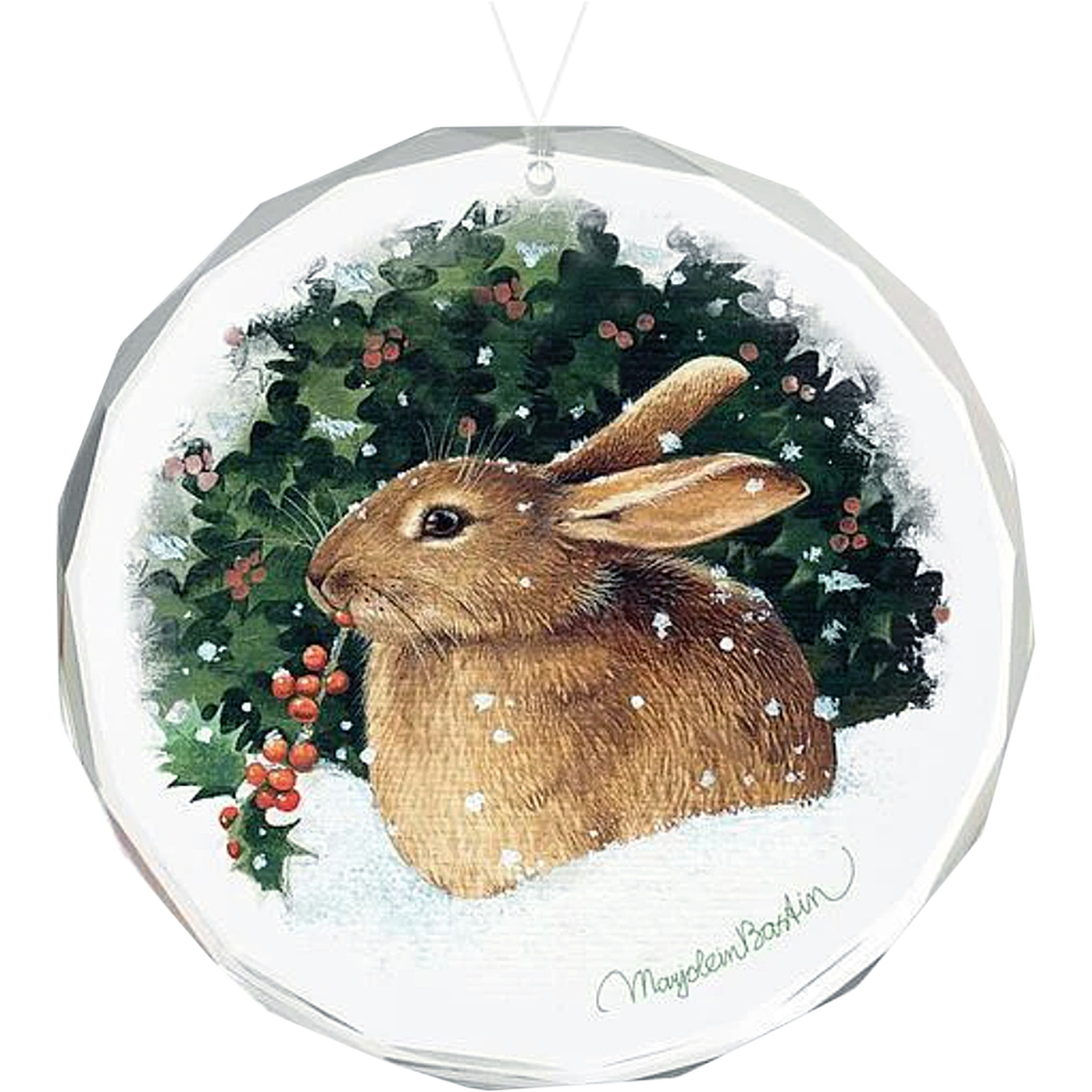 Wild Wings Snowy Cheer Bunny Round Beveled Edge Glass Ornament