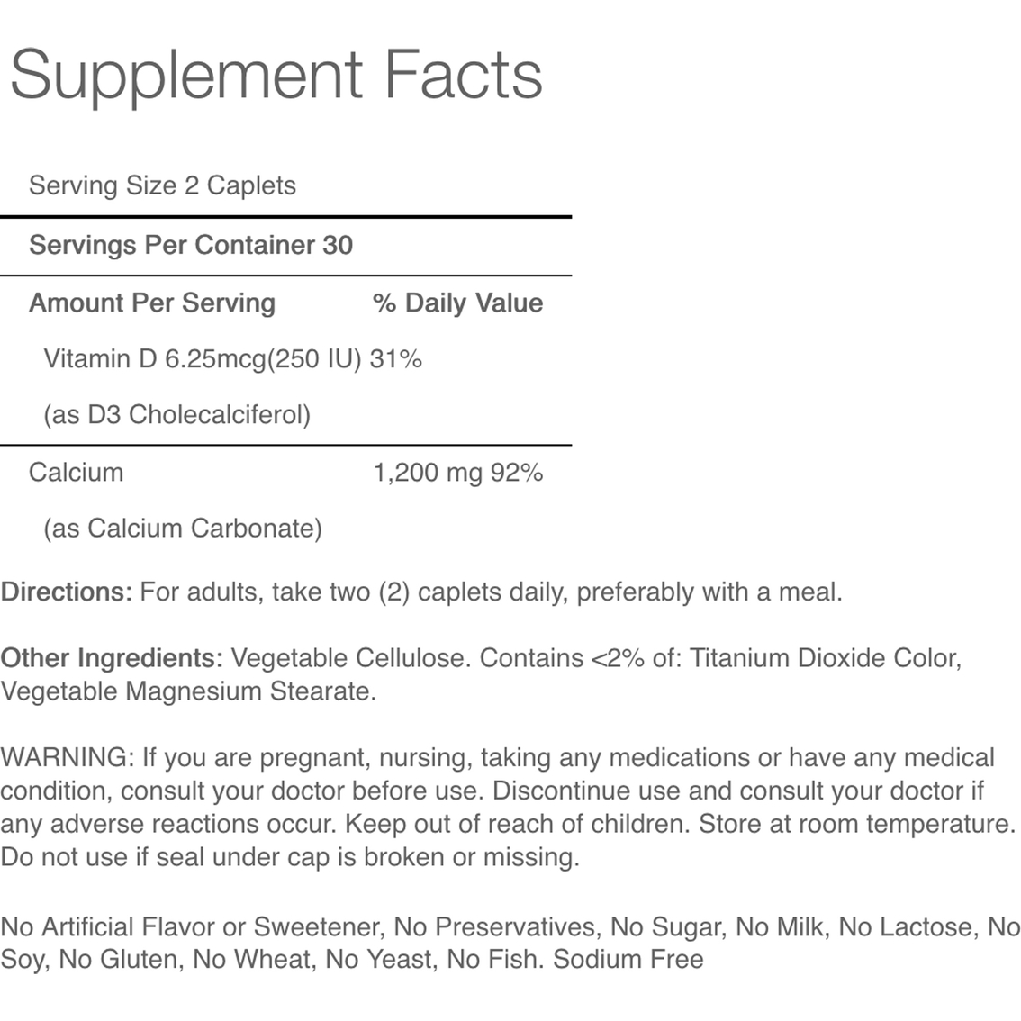 Puritan's Pride Calcium Carbonate 600 mg with Vitamin D 125 IU - Image 2 of 2