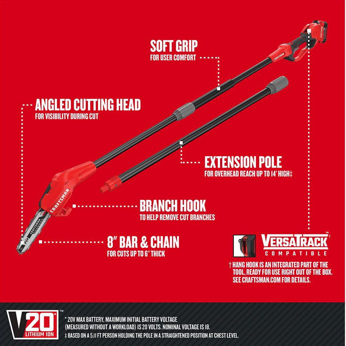 Craftsman 20V* Cordless Pole Chainsaw Kit - Image 7 of 7