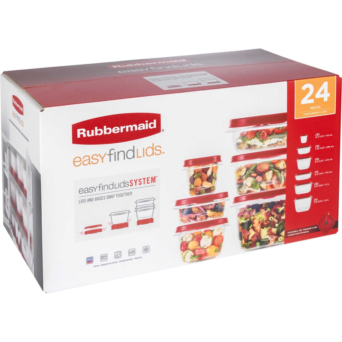 Rubbermaid Easy Find Vented Lids Food Storage Containers, 26-Piece Set, Red