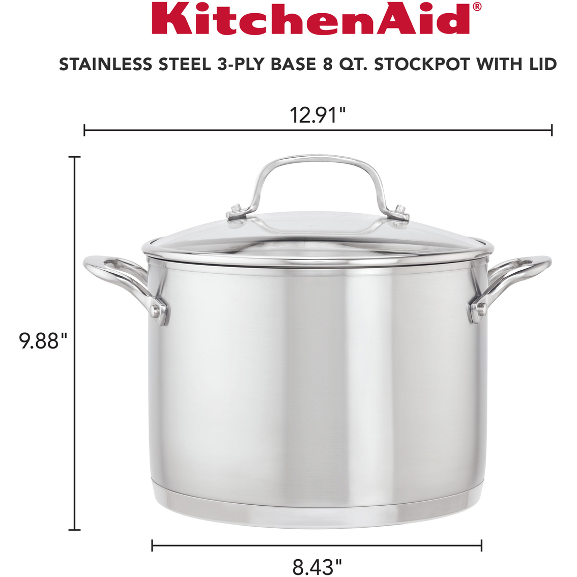 KitchenAid 8 qt. 3 Ply Base Stainless Steel Stockpot with Measuring Marks and Lid - Image 10 of 10