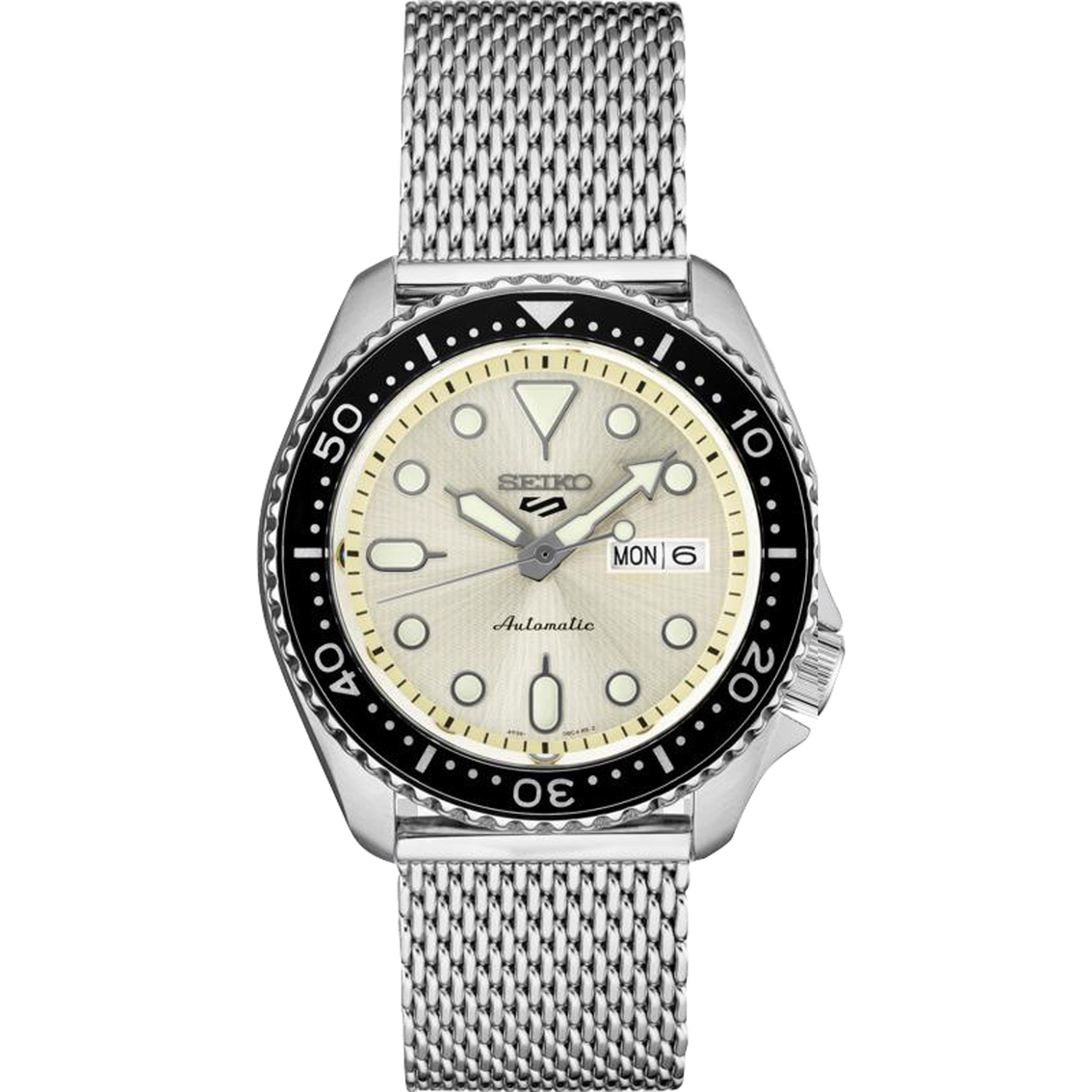 Seiko Men's Usa 5 Sports Stainless Steel Watch With Cream Dial Srpe75 |  Stainless Steel Band | Jewelry & Watches | Shop The Exchange