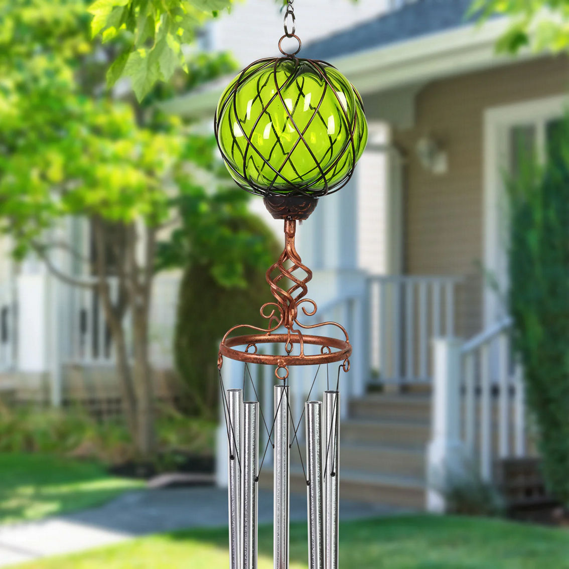 Exhart Solar Caged Wind Chime with Metal Finial - Image 2 of 3