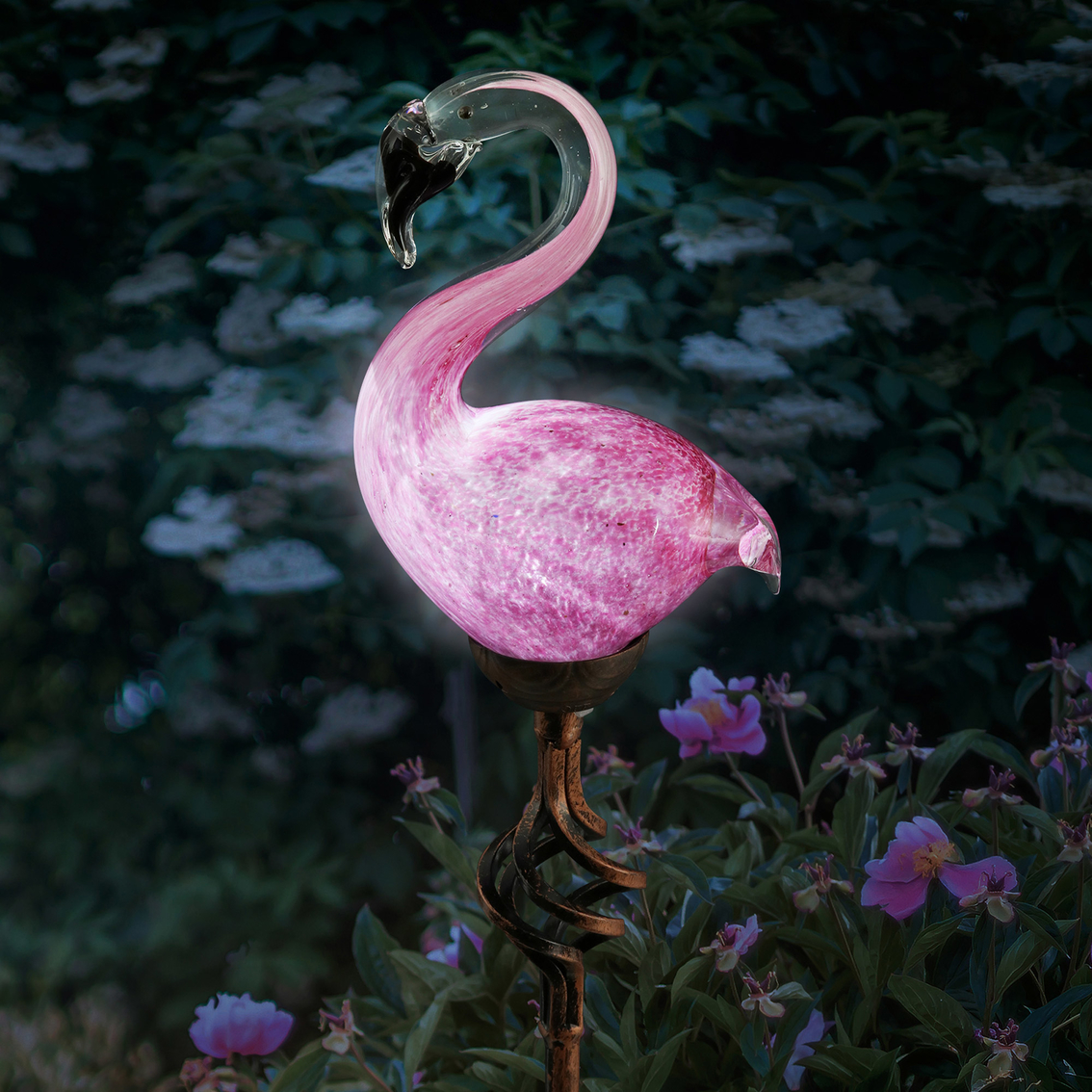 Exhart Solar Hand Blown Glass Pink Flamingo Garden Stake - Image 3 of 3