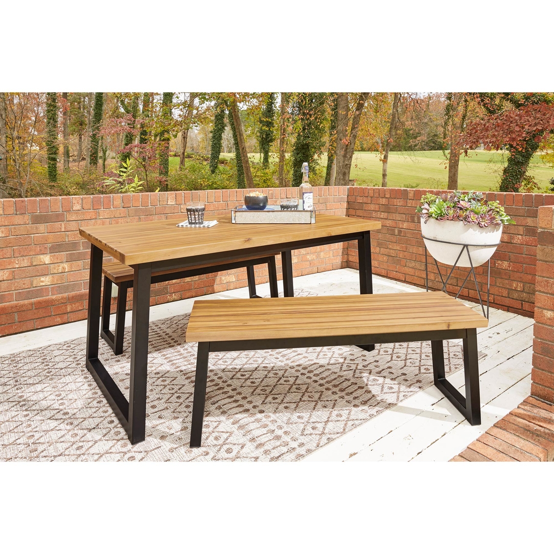 Signature Design by Ashley Town Wood Outdoor 3 pc. Dining Set with Bench - Image 7 of 8