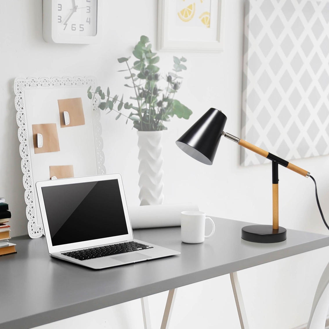 Simple Designs Black Matte and Wooden Pivot 15.5 in. Desk Lamp - Image 3 of 3