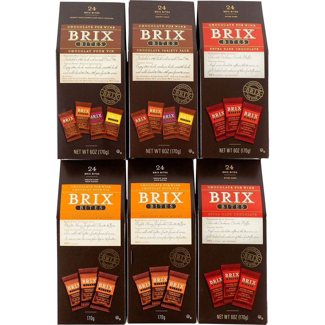 Brix Chocolate 24 pc. Bites Gable Box Bundle, Assorted, Medium Dark, Extra Dark