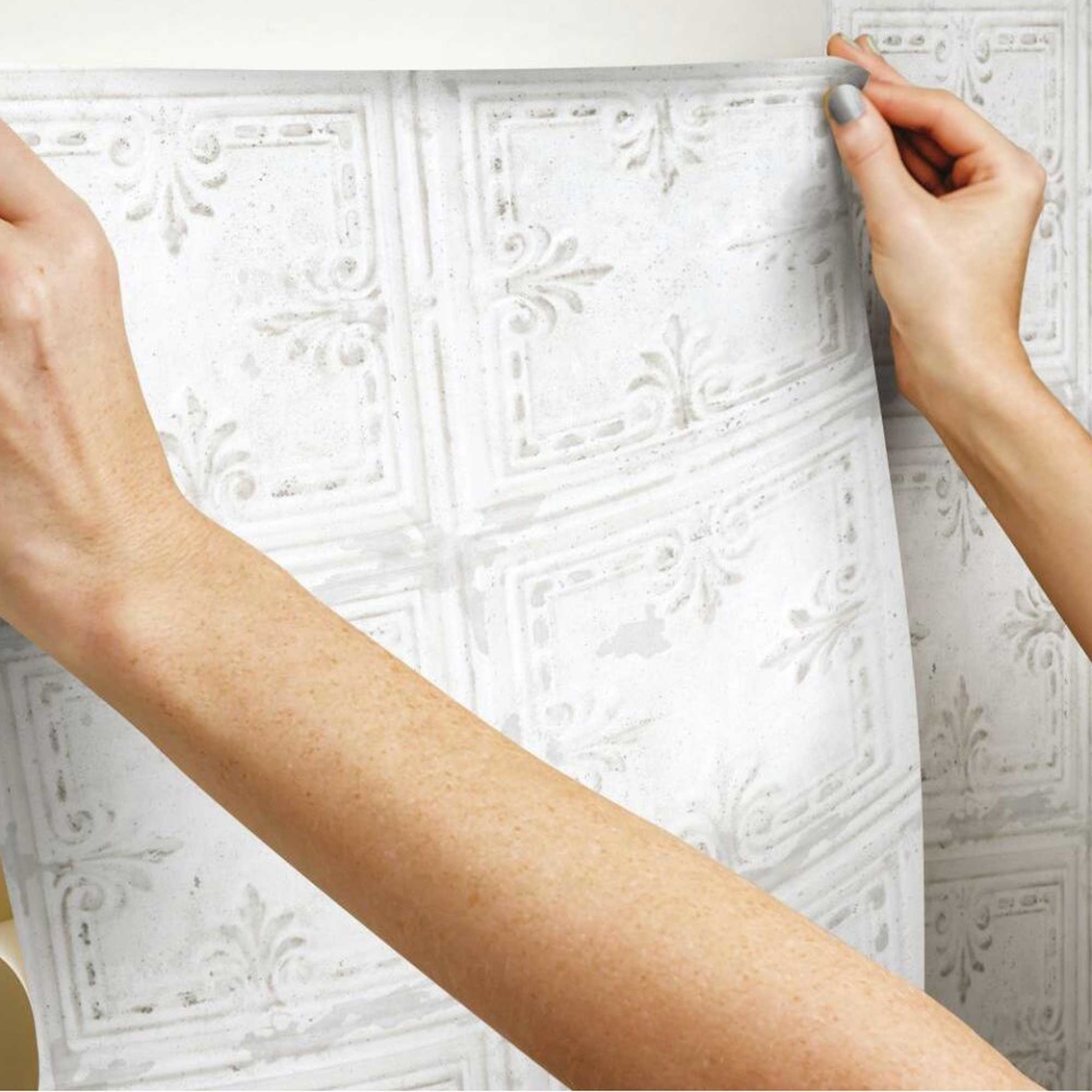 RoomMates Tin Tile White Peel and Stick Wallpaper - Image 2 of 10