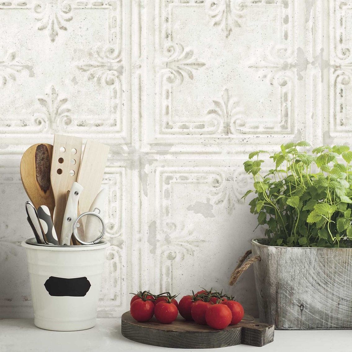 RoomMates Tin Tile White Peel and Stick Wallpaper - Image 7 of 10