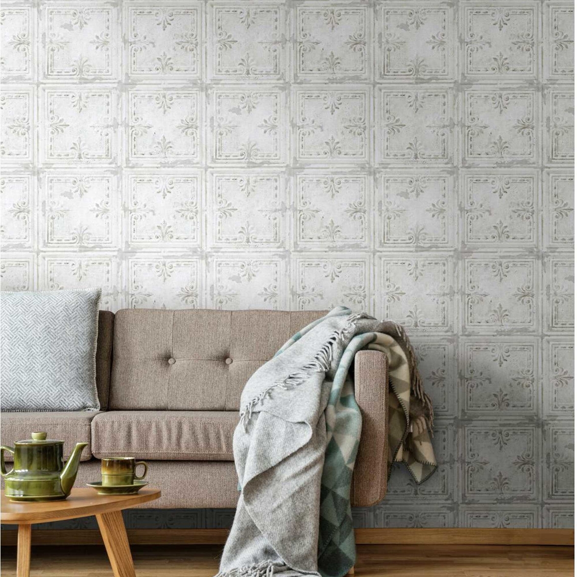 RoomMates Tin Tile White Peel and Stick Wallpaper - Image 8 of 10