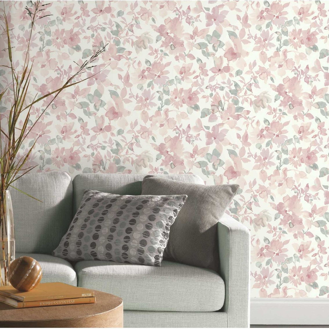 RoomMates Neutral Watercolor Floral Peel and Stick Wallpaper - Image 6 of 9
