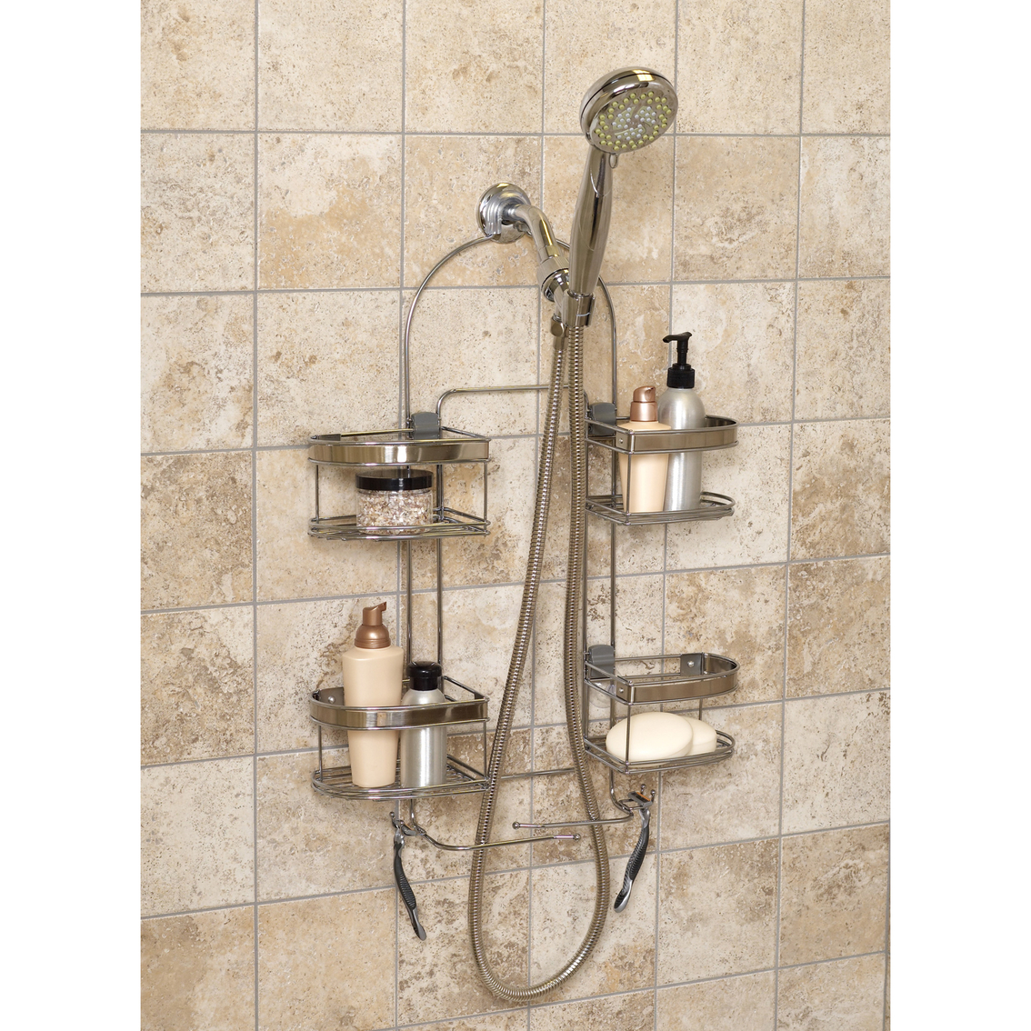 Zenna Home Stainless Steel Expandable Handheld Hose Over The Shower Caddy, Bath Accessories, Household