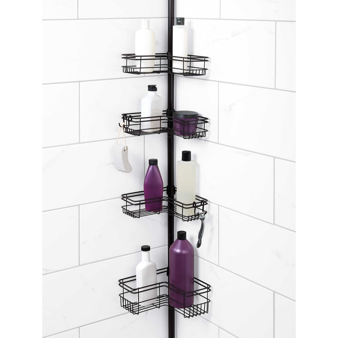 Zenna Home Tension Pole Corner Rust Resistant Shower Caddy in