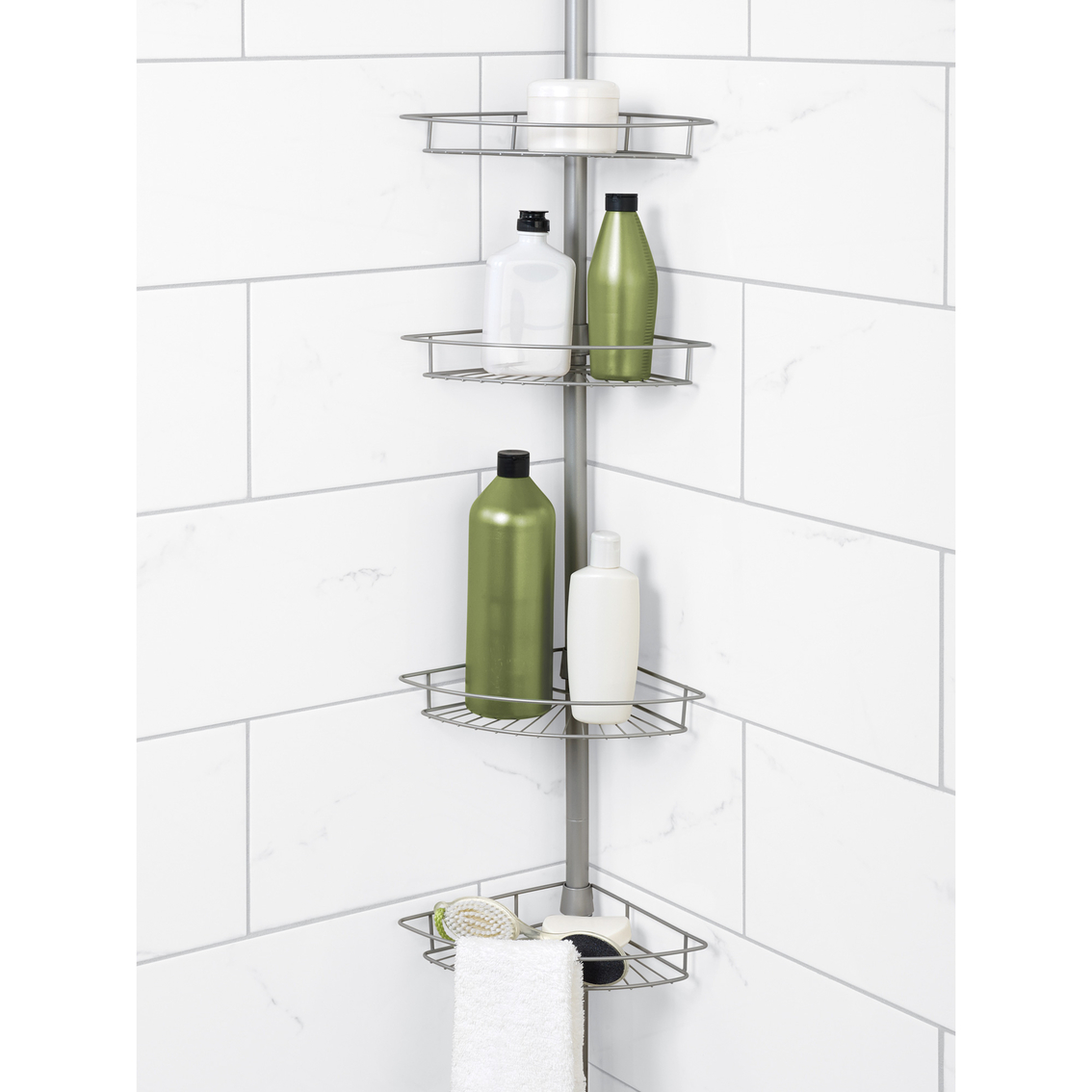 Zenna Home Rustproof Tension Pole Shower Caddy with 4 Baskets in