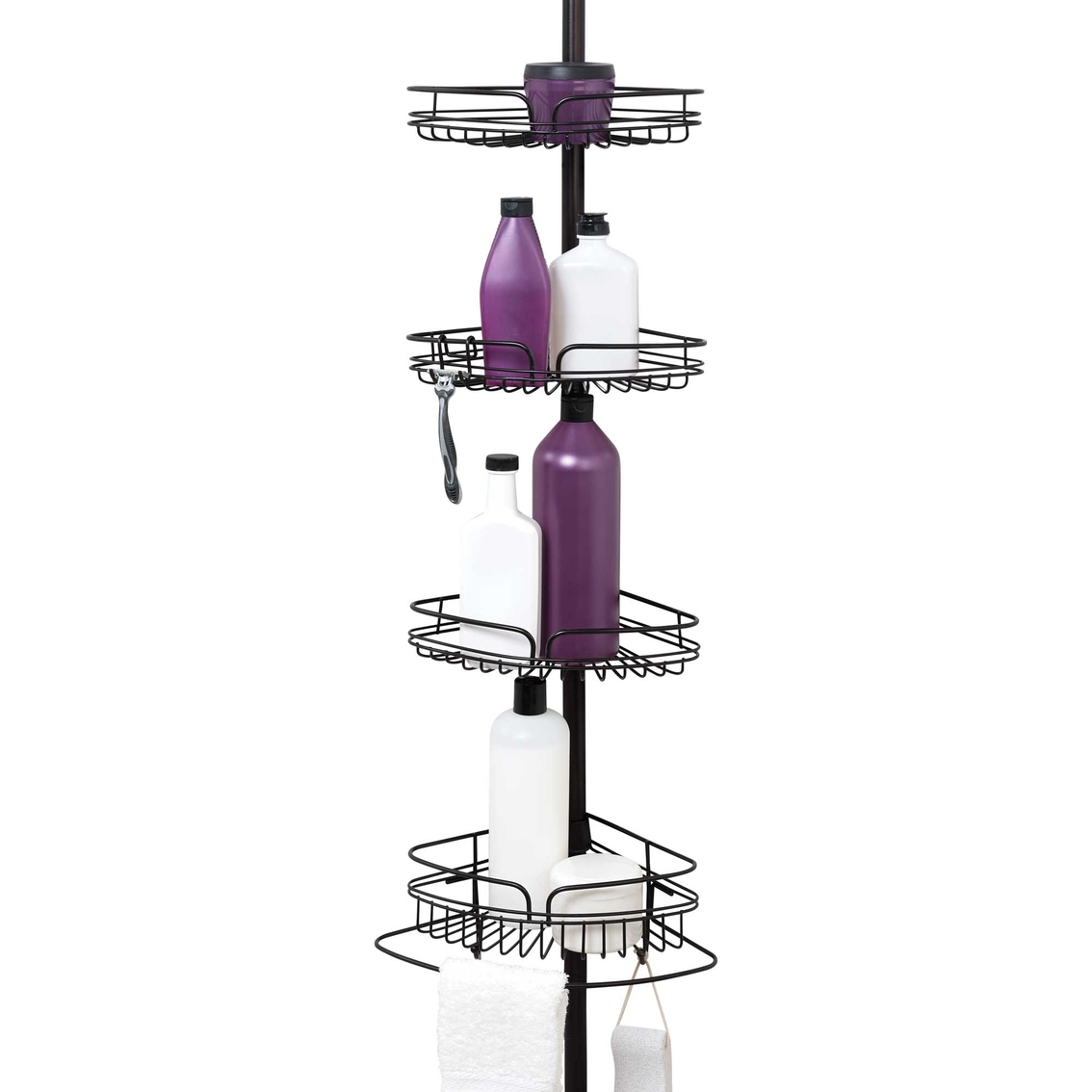 Zenna Home Tension Pole Shower Caddy, 4 Shelves, Adjustable, 60 to