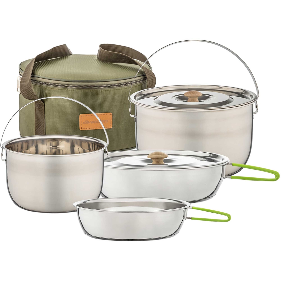 Wealers Camping Pots And Pans Cookware Set 4 Pc. With Brown Bag