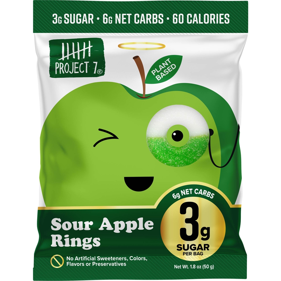 Project 7 Low Sugar Sour Apple Rings Candy - Image 1 of 2