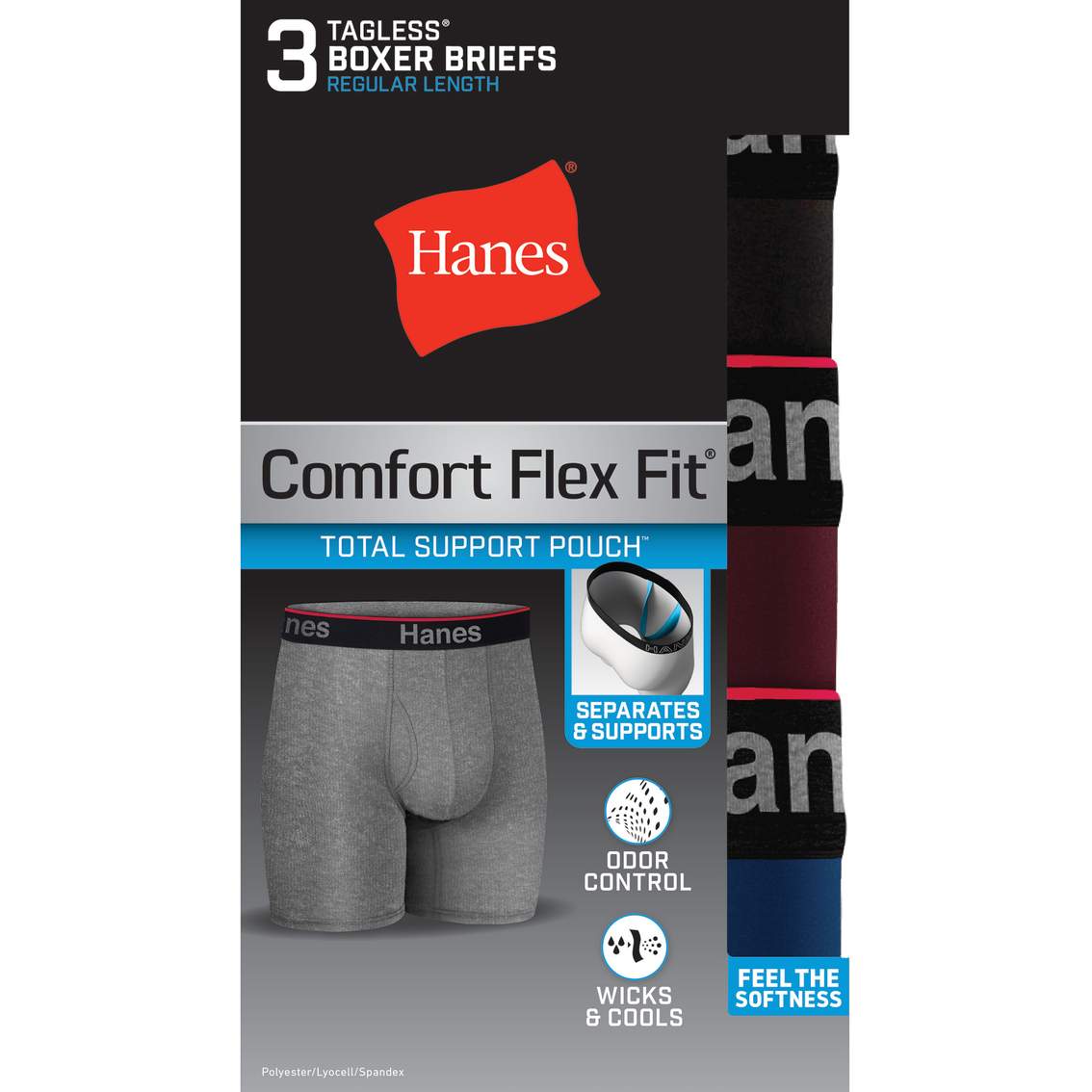Hanes Comfort Flex Fit Boxer Briefs With Support Pouch 3 Pk