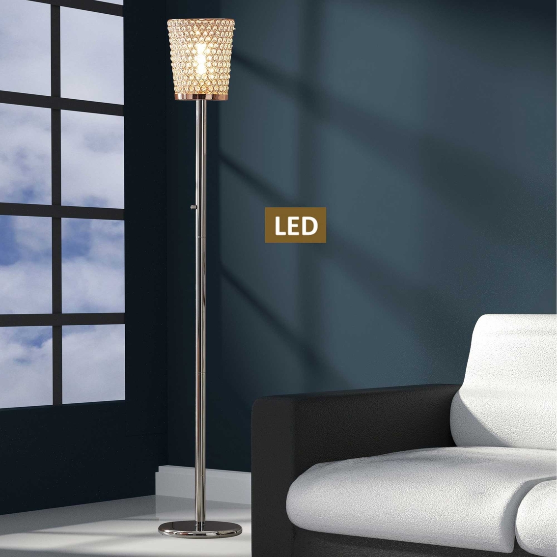 Artiva Usa Fifth Avenue Crystal Led Torchiere Floor Lamp With Dimmer ...