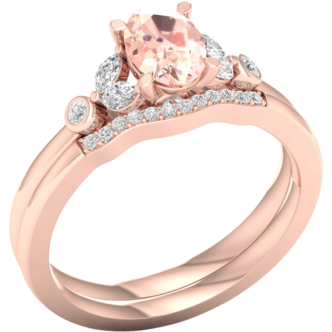 Color Bouquets by Lily 10K Gold 1/5 CTW Diamond and Genuine Morganite Bridal Set - Image 2 of 4
